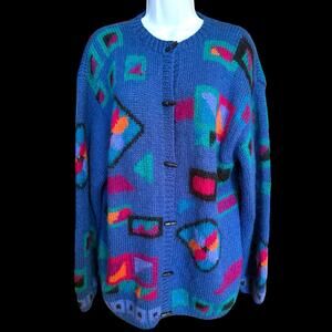 LL Bean Sweater Women’s Blue Mohair Wool Cardigan Toggle Button Up Large